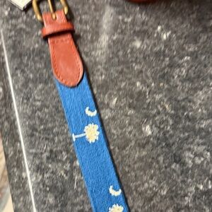 Blue and Brown Men's Belt with Floral Design